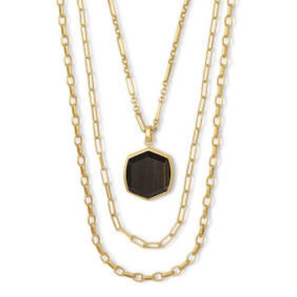 Kendra Scott Davis Vintage Gold Triple Strand Necklace in Golden Obsidian